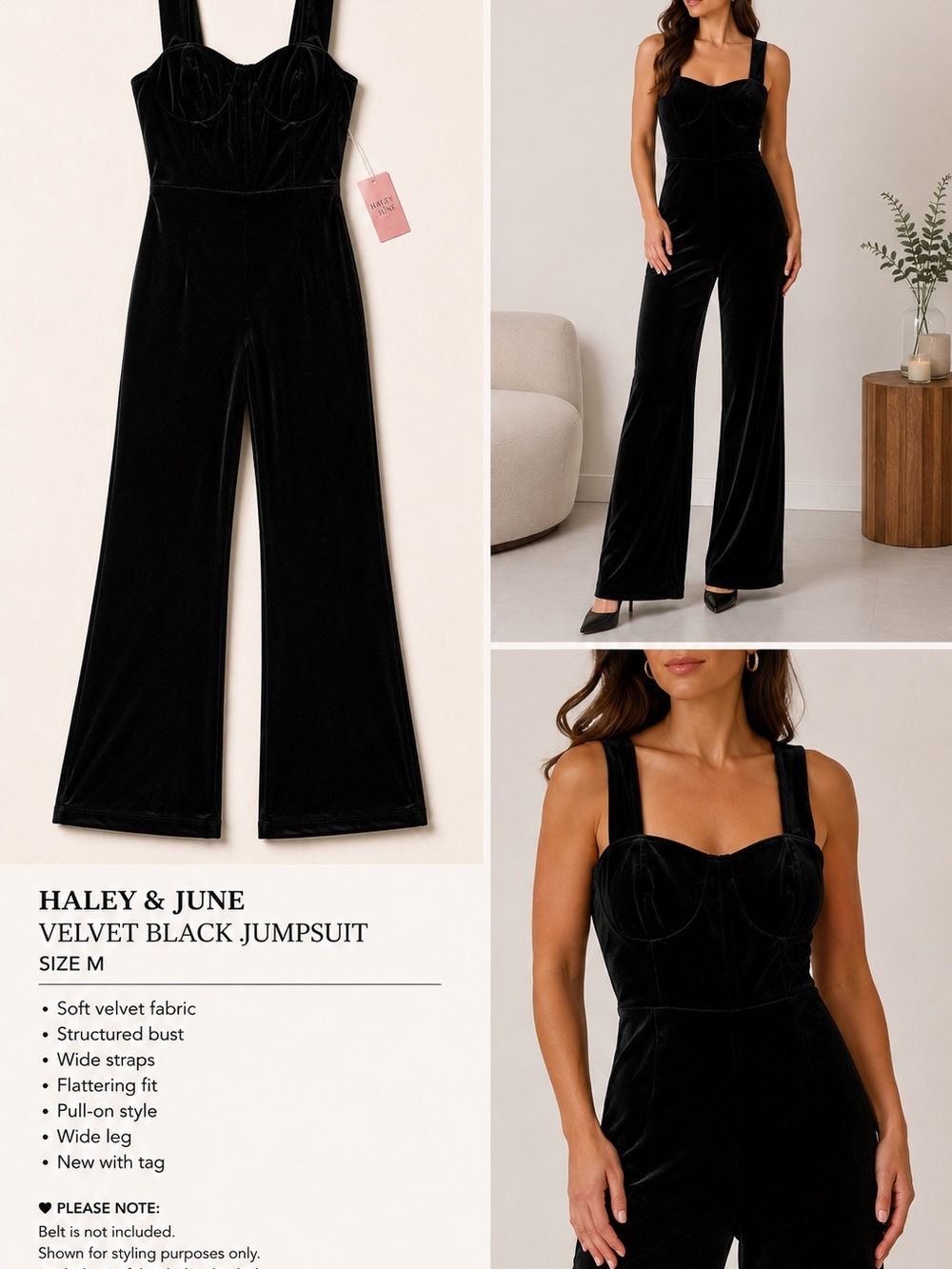 Black Velvet Jumpsuit - Elegant Wide-Leg